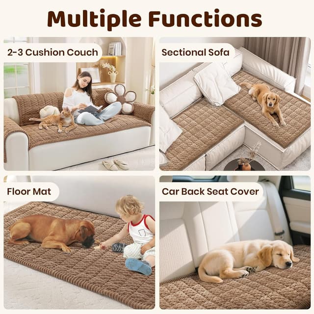 Detalle de Royhom Copridivano spesso in peluche corto marrone 50 x 60 cm con antiscivolo