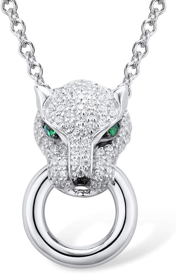 Detalle de namana Collana con ciondolo pantera in argento Sterling 925 con zirconi e pietre verdi