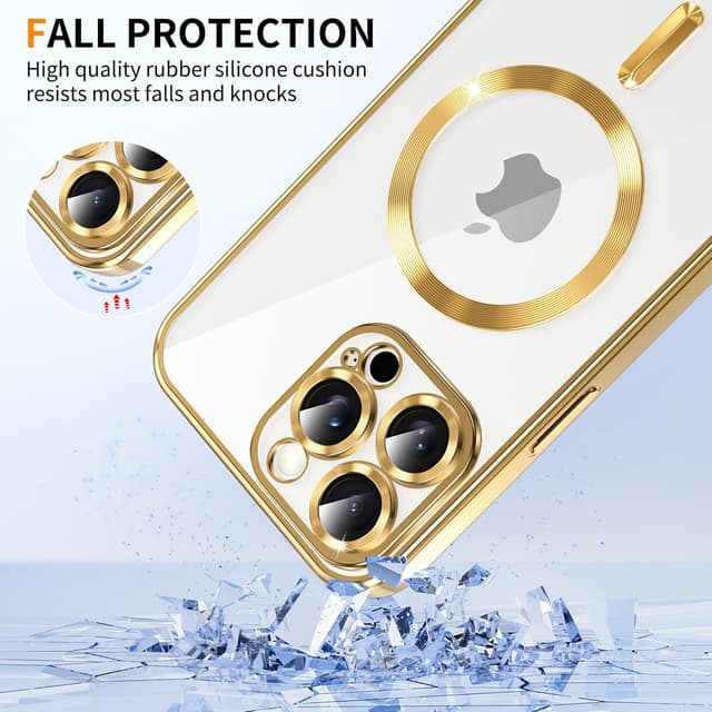 Detalle de Micnkifo Magnetisches Handyband mit abnehmbarem Umhängegurt für iPhone 14 Pro (Magsafe-kompatibel) – Hülle mit verstellbarer Kordel, Gold
