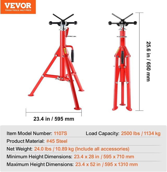 Thumbnail 6 de VEVOR V-Head Pipe Stand 2500 lbs Capacity