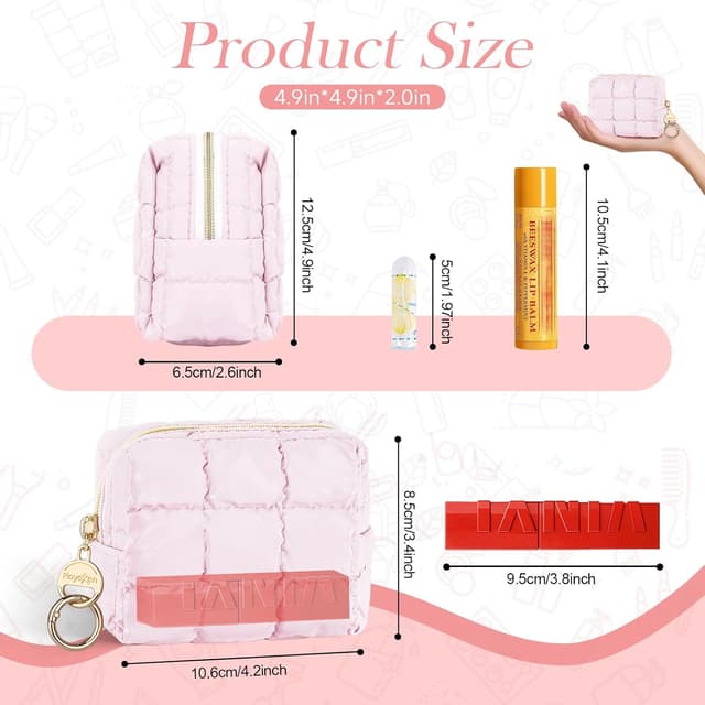 Detalle 2 de Playexen Mini Kosmetiktasche für Make-up, Klein Schminktasche (ca. 11 × 5,5 × 8,5 cm) in Rosa