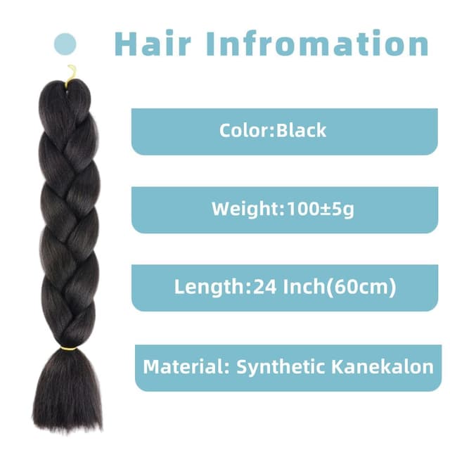 Detalle 2 de Jooceebaby Flechthaar zum Einflechten (Easy Braid) – Natural Black Braids Extensions, 24 Zoll, 3er-Pack
