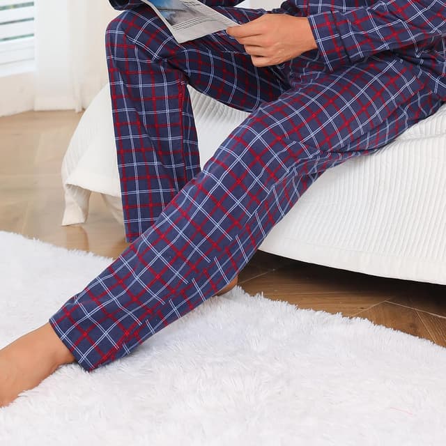 Detalle de ENJOYNIGHT men’s flannel cotton plaid pyjama bottoms with drawstring