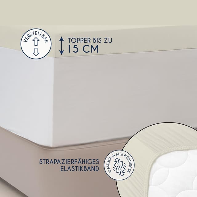 Detalle de Dreamzie Premium Topper Spannbettlaken Jersey 180–200 x 200 cm (extra niedrige Seitenhöhe), Beige