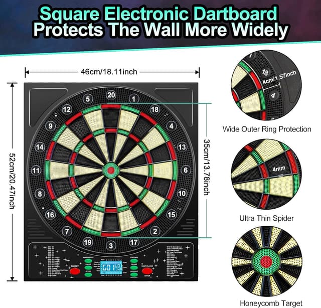 Thumbnail 3 de Mejasg elektronische Dartscheibe mit deutscher Ansage & LCD-Display, 34 Spiele/355 Variationen für 1–8 Spieler