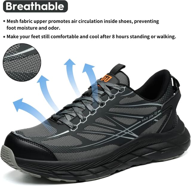 Detalle 2 de RUGNOR Safety Trainers Steel Toe Cap Trainers for Men & Women – lightweight, breathable, non-slip work shoes