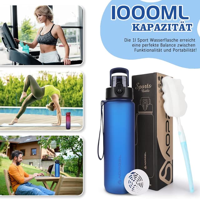 Thumbnail 6 de AOPREL Trinkflasche 1 l aus Tritan, auslaufsicher, mit Filter und Bürste (BPA-frei)