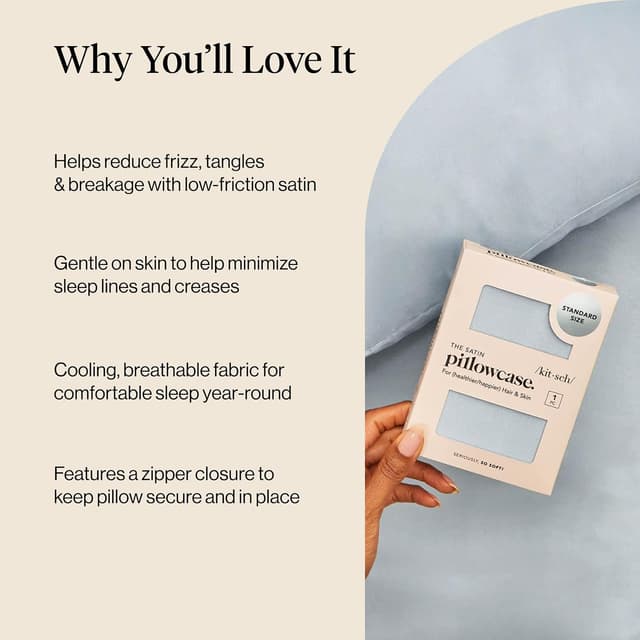 Thumbnail 6 de Kitsch Satin Pillowcase 19x26 in Haze Blue