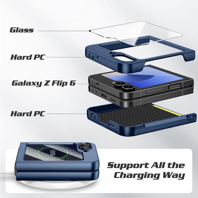 Detalle de Doeshine Coque slim pour Samsung Galaxy Z Flip 6 5G / Z Flip 7 FE – charge sans fil, verre trempé 9H et protection anti-chocs (bleu)