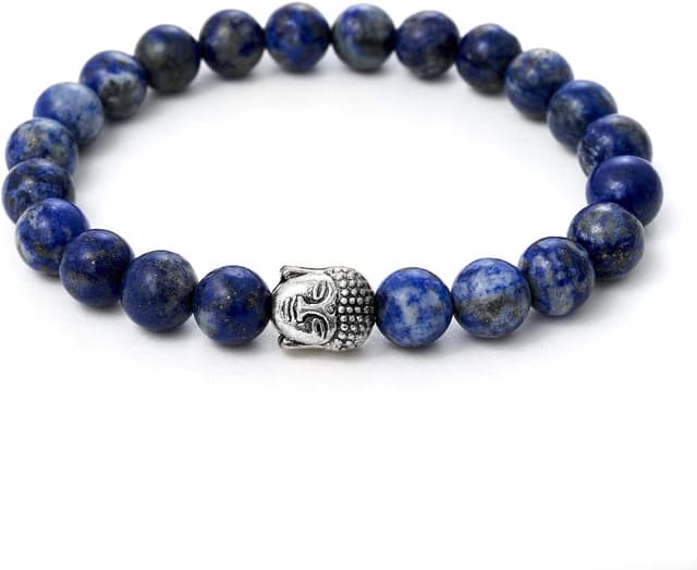 Detalle de BERGERLIN Buddha Armband mit echtem Naturstein (lapislazuli) – Naturstein geprüft in Deutschland