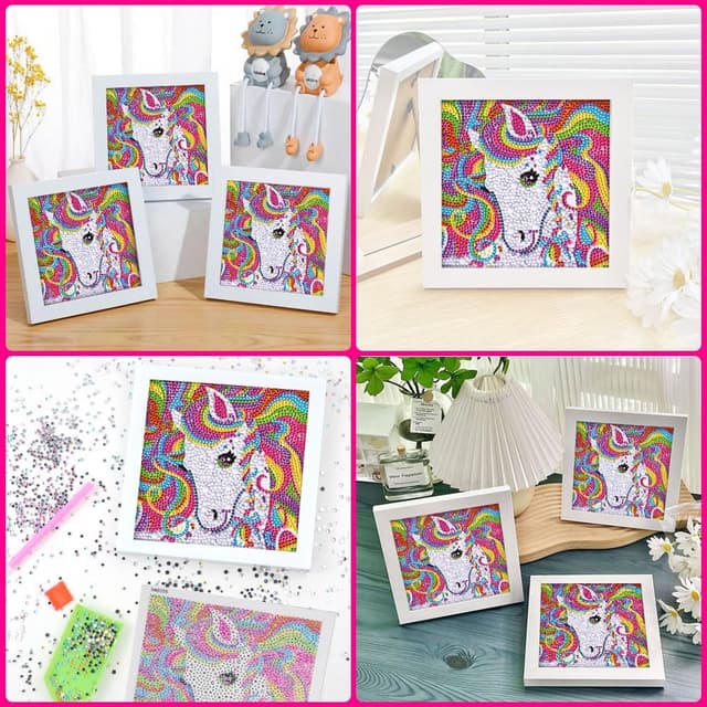 Detalle de AUAUY Diamond Painting Kit 5D con cornice in legno (tema unicorno)