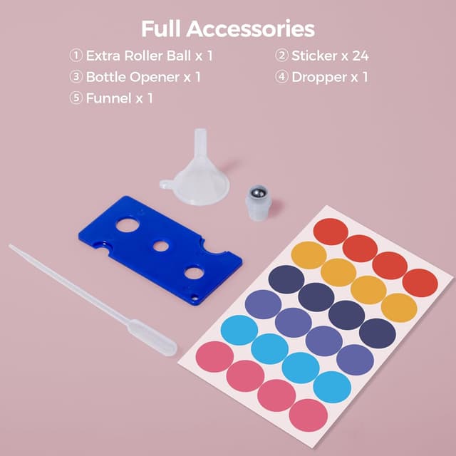 Detalle de Set da 6 flaconi roll-on ComSaf in vetro ambrato con palline per olio essenziale, accessori per DIY, aromaterapia e viaggio