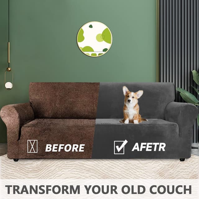 Detalle 2 de YSTELLAA housse de canapé en velours extensible 2 places universelle avec accoudoirs – gris