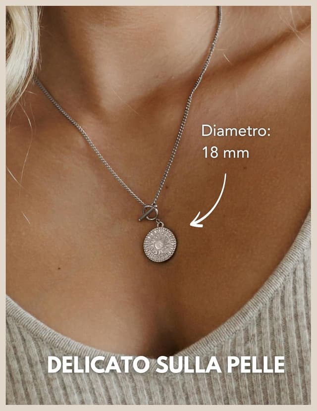 Detalle 2 de GD GOOD.designs Collana Soleil regolabile in acciaio 316L placcato oro 18K, con pendente a forma di sole