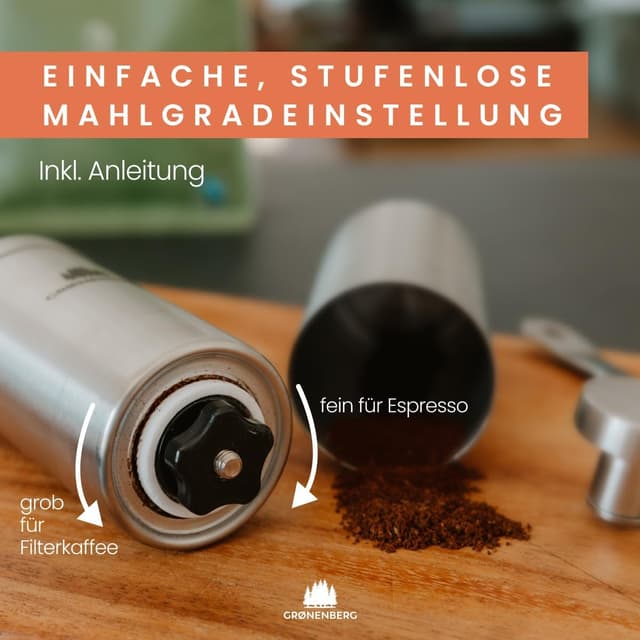 Detalle de Groenenberg manuelle Kaffeemühle aus Edelstahl mit stufenlos einstellbarem Kegelmahlwerk
