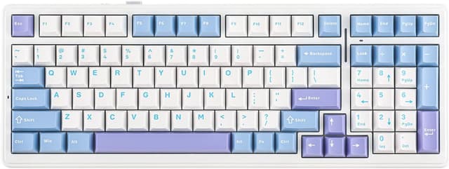 Detalle de EPOMAKER x Aula F99 Wireless Mechanical Keyboard (Hot-Swappable, BT/2.4GHz/USB-C, 96% Layout) — White/Light Blue & Graywood V3