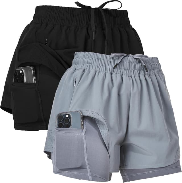 Detalle de Ultra Performance Women’s Running & Gym Shorts (Nylon) — 2-Pack with Inner Compression Liner