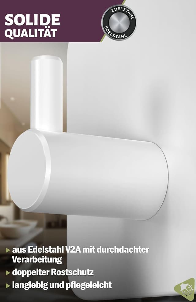 Detalle de Menz Handtuchhaken ohne Bohren – 6er Set weiße Edelstahl-Klebehaken mit 3M-Klebepads