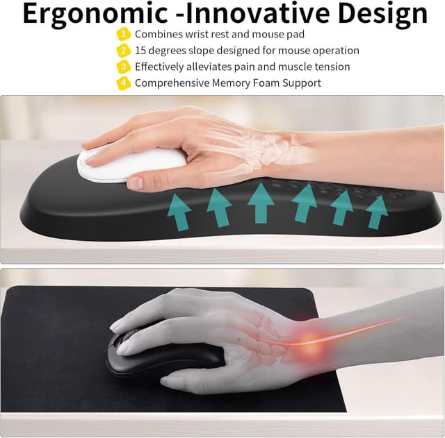 Detalle 2 de Giecy Mouse Pad with Wrist Support (Large, Memory Foam) – ergonomic gaming mouse mat in black