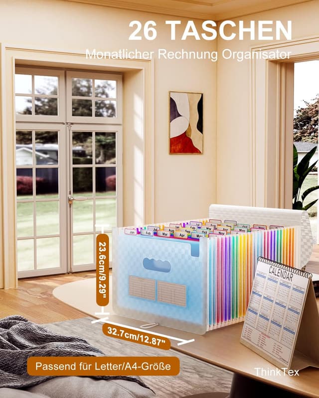 Detalle 2 de ThinkTex 26-Fächer Dokumentenmappe A4 (Akkordeon erweiterbar) – Regenbogen, blau