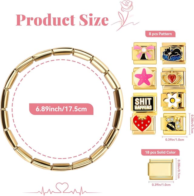 Detalle de Ouxayapl Italian Charm Bracelet Armband-Set in Gold mit 8 austauschbaren Charms (inkl. Öffnungswerkzeug) für 9-mm-Armbänder