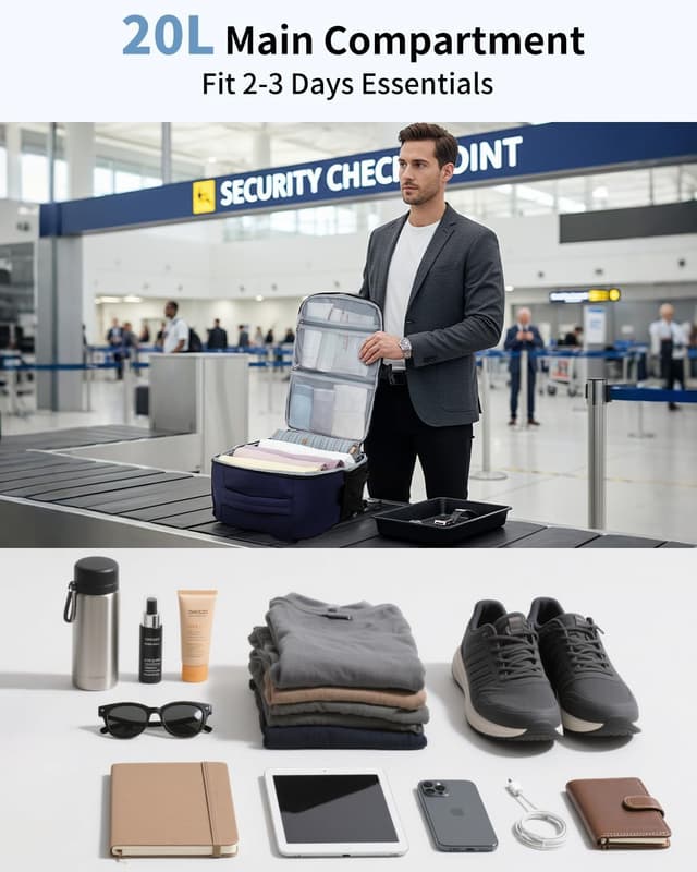 Detalle de ECOHUB 20L Underseat Travel Backpack for Ryanair cabin bags (40x20x25cm) – Anti-theft pocket, 14" laptop compartment, water-resistant