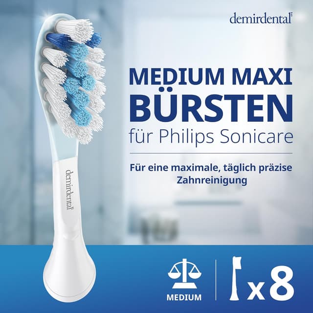 Detalle 2 de 8x demirdental Ersatzbürsten passend für Philips Sonicare C3 Premium Plaque Defence Standard (entspricht HX9044) – Weiß