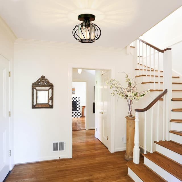 Detalle de FRIDEKO HOME Modern Crystal Flush Ceiling Light Fixture (Black) – Industrial 2 Pack, E27