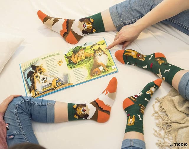 Detalle 2 de TODO Colours Lustige Socken mit Hundemotiv – mehrfarbige Mix-&-Match-Socken