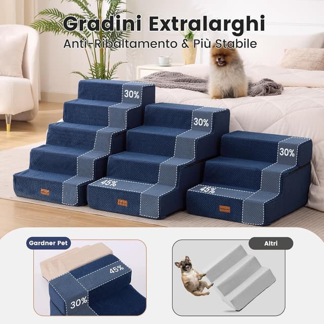 Detalle 2 de Gardner Pet Scala per Cani Piccola Taglia a 3 Gradini in Schiuma 35D, rivestimento impermeabile e antiscivolo, Blu