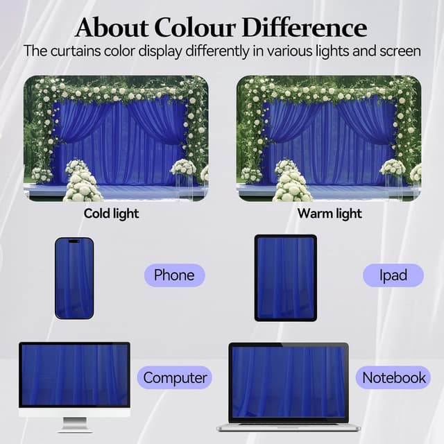 Thumbnail 6 de EMART Blue Backdrop Curtains (tulle chiffon), 2-panel set for 3x3m stage & photo backdrops