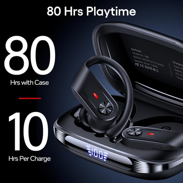 Detalle 2 de Hybrid Active Noise Cancelling Wireless Ear Buds with Transparency Mode, 80 Hrs Playtime, Bluetooth 5.4 & Earhooks