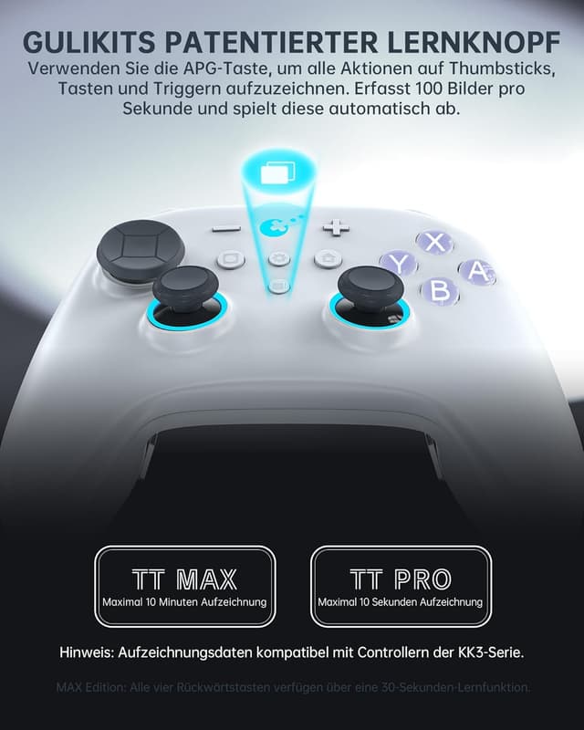 Thumbnail 6 de GuliKit TT Max Wireless Controller für PC, Android, iOS und Switch 1/2 – mit TMR-Joysticks und abnehmbaren Metall-Rückentasten (TT MAX, Grau)