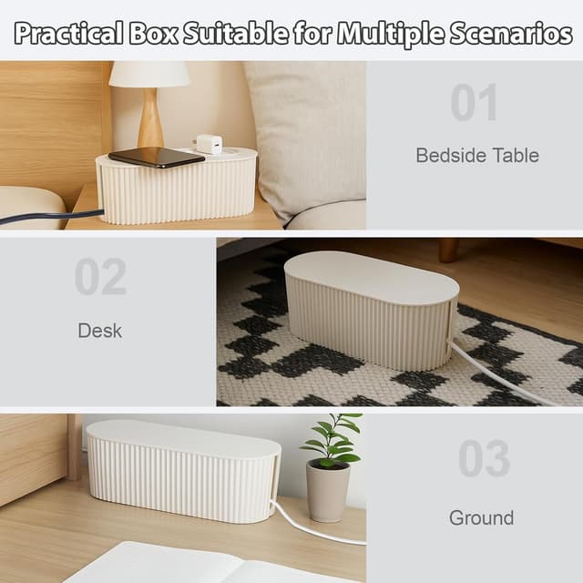 Detalle 2 de Cable Tidy Box wire cable storage organiser box (white) for desk power strips and leads