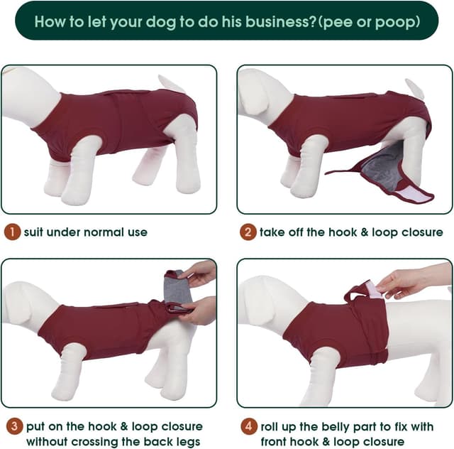 Detalle de Kuoser Hundebody nach OP – OP-Body als Anti-Leckschutz nach Kastration, dunkelrot, Größe XS