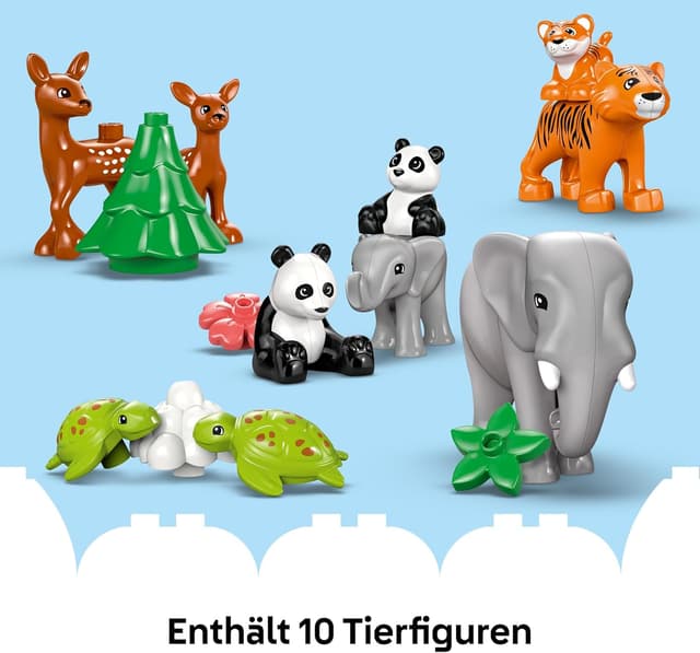 Detalle 2 de LEGO DUPLO Town Wildtier-Familien 3-in-1 (Set 10446) – Lernspielzeug ab 2 Jahren mit Schildkröte, Tiger, Elefant, Hirsch & Panda