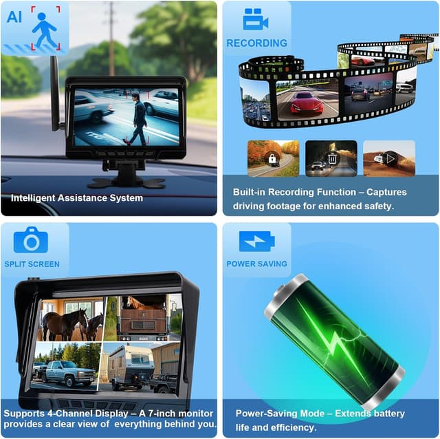 Detalle de Solar Wireless Reversing Camera Kit with 7” 1080P Screen, Night Vision & DVR Recording (IP68)