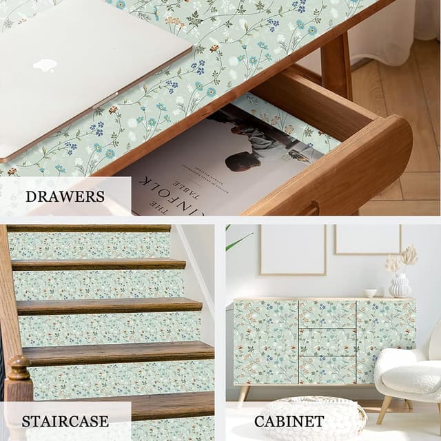 Detalle de ANHUIB Blumentapete Hellgrün 44x300 cm