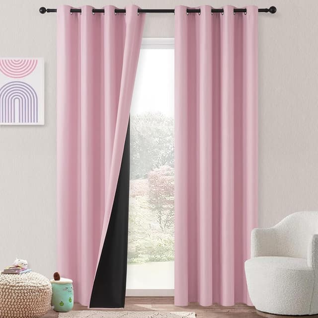 Detalle de MRTREES Blickdichter Blackout-Vorhang mit Ösen für Kinderzimmer (Rosa), 2er-Set, 140×160 cm