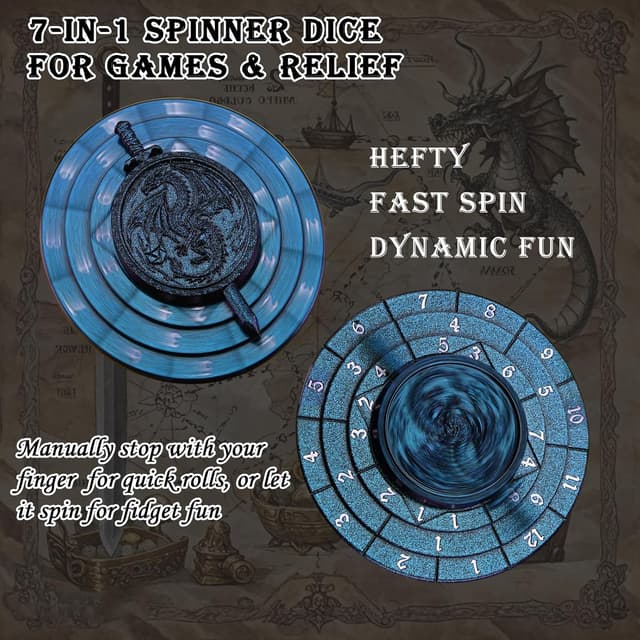Detalle de Haxtec Spinner-Würfel 7-in-1: D&D-Würfel-Set mit drehbarem Spinner