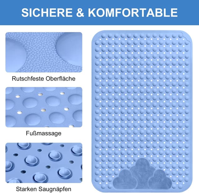 Detalle de Lurowo rutschfeste Duschmatte aus TPE, extra groß (120 x 80 cm) mit Saugnäpfen und Massagefeld