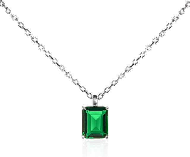 Detalle de namana Collana da donna in Argento Sterling 925 con pietra smeraldo rettangolare e scatola regalo (taglia S)