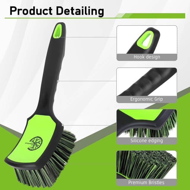 Detalle de MVEQRRN Non-Scratch 2-Pack Car Wheel & Tire Cleaning Brush Kit (Soft & Stiff Bristles)