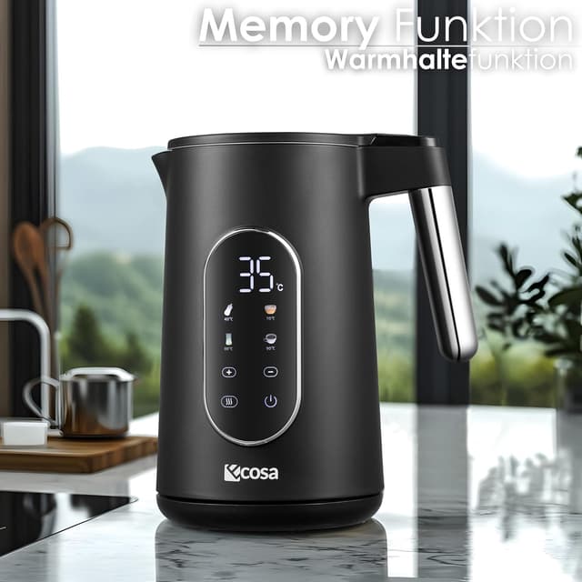 Detalle de Bouilloire en acier inoxydable avec réglage de température 40 à 100 °C, 1,7 L, affichage LED et maintien au chaud