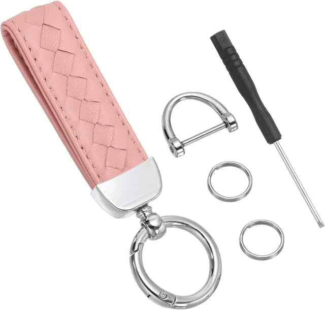 Detalle de PATIKIL Leather Car Keychain (Light Pink) with Genuine Leather Strap and D-Ring Screw-on Connector