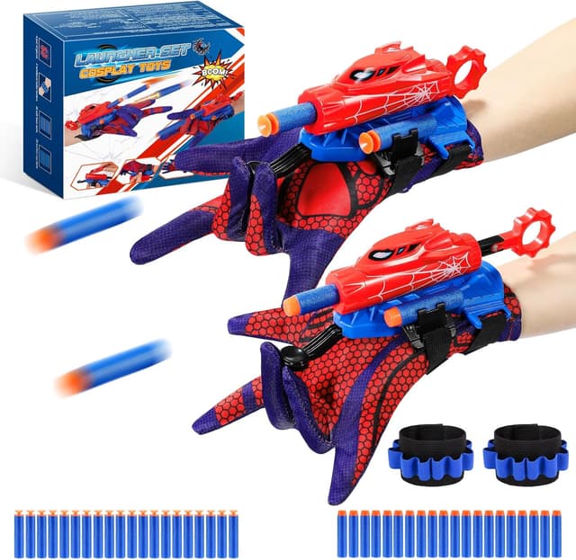 Detalle de Braxel 2PCS Web Shooter Launcher Toy Set (ages 3–5) with Soft Darts & Adjustable Wristbands