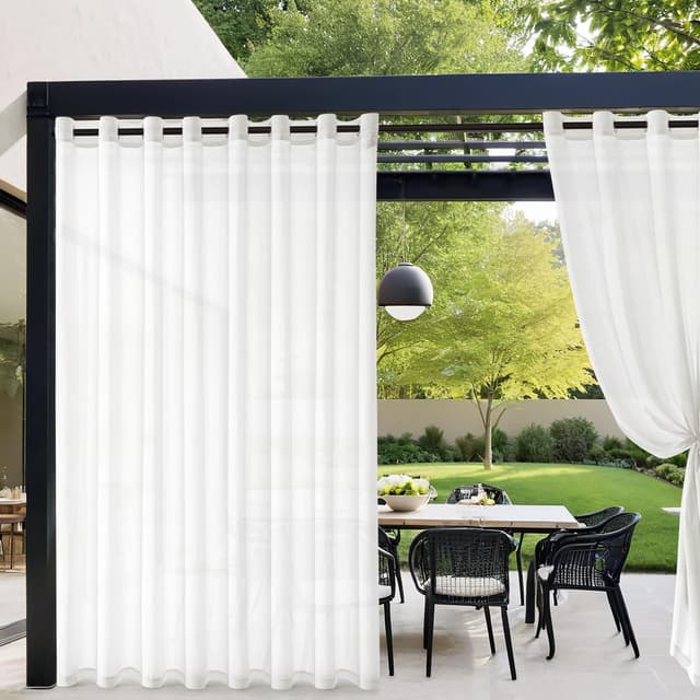 Detalle 2 de MIULEE Outdoor Vorhang transparent, wetterfest, mit Ösen – 2er Set (132 x 245 cm), Weiß