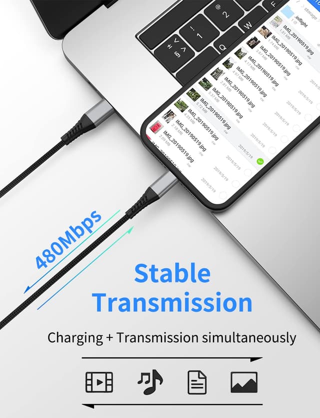 Detalle de PEAKLIFT USB-C to USB-C Cable 1m (3-pack) with USB Power Delivery fast charging, braided 60W 3A