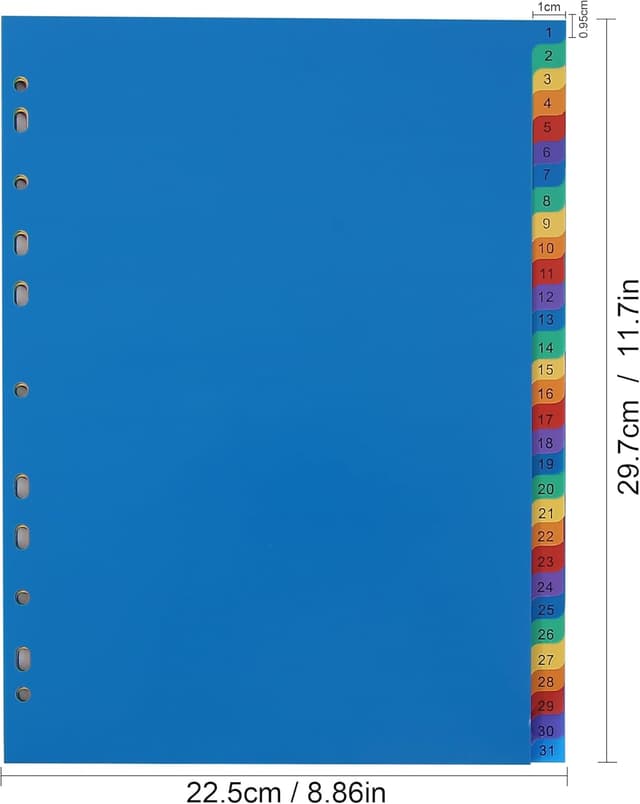 Detalle 2 de 1–31 Part File Dividers A4 (5 Pack) PVC plastic dividers for ring binders with 11 holes and content list