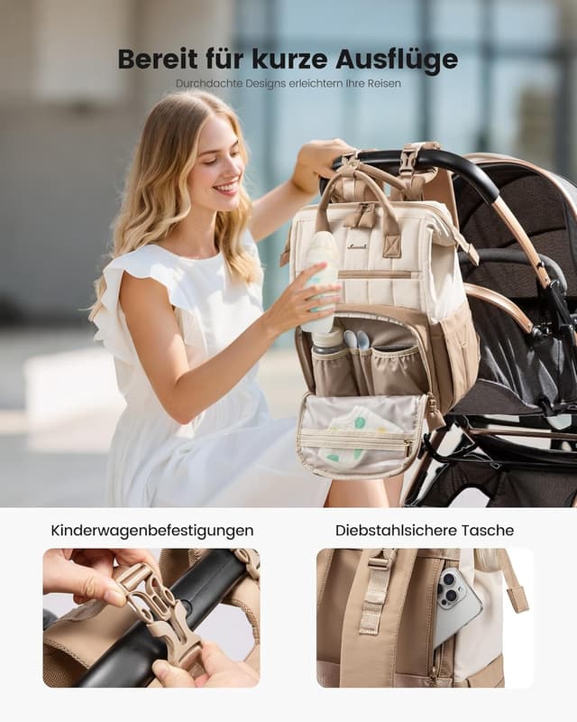 Detalle de LOVEVOOK Wickelrucksack groß mit Wickelunterlage und Organizer – wasserabweisende Babytasche für unterwegs
